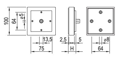 Technický obrázek - nožička 704R, 100x100mm, chrom
