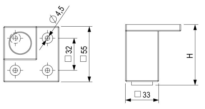 Technický obrázek - Nábytková nožička FP003, 33x33mm, šedá RAL 9006