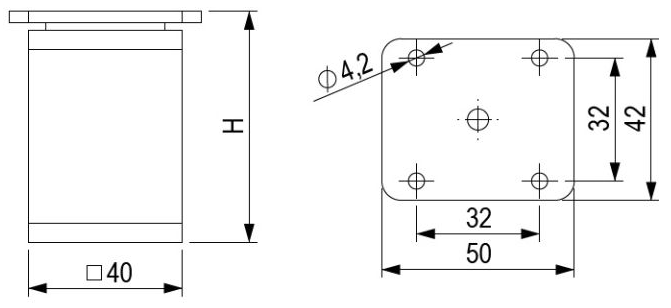 Technický obrázek - Nábytková nožička FA009, imitace nerez / šedý plast