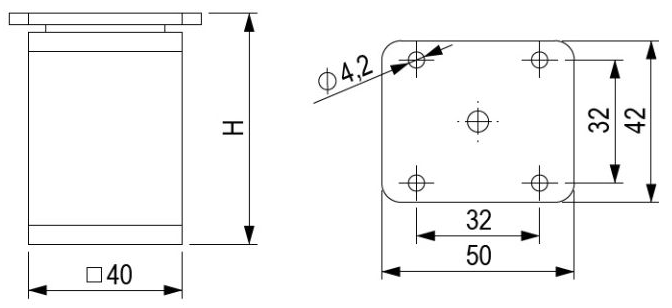 Technický obrázek - Nábytková nožička FA009, černá matná