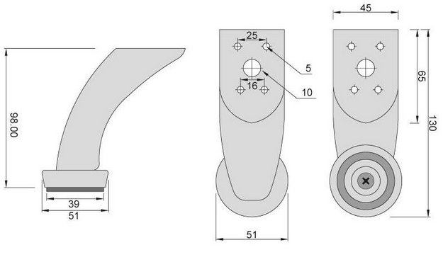Technický obrázek - Nábytková nožička DN-712, matný nikl
