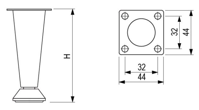 Technický obrázek - Nábytková nožička FS002, matný chrom