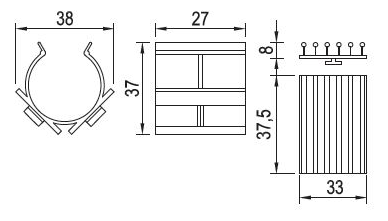 Technický obrázek - rohový násuvný klips k nožičkám SCILM