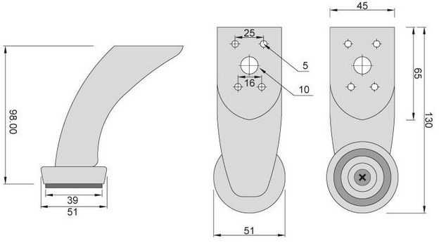 Technický obrázek - Nábytková nožička DN-712, lesklý chrom