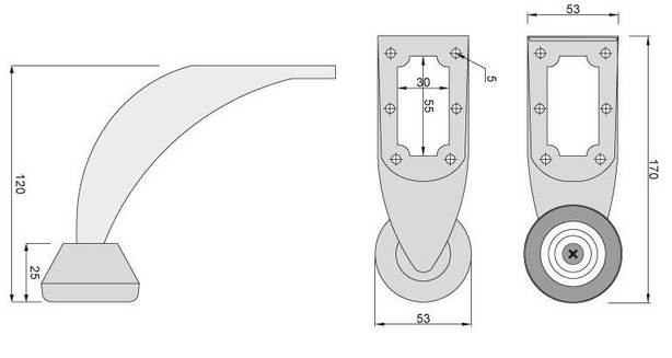Technický obrázek - Nábytková nožička DN-750, matný nikl