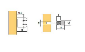 Technický obrázek Protikus držáku soklu pro šatní skříně, kovový