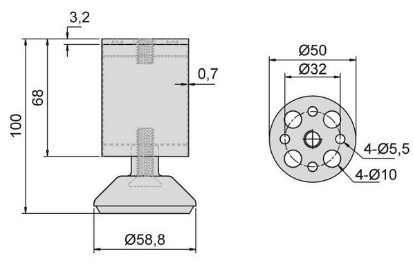 Technický obrázek - Nábytková nožička DN-790, matný chrom