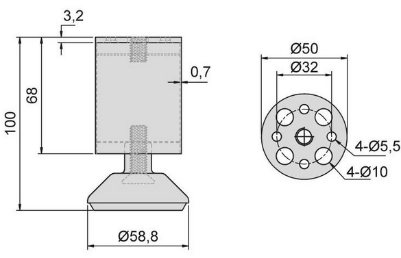 Technický obrázek - Nábytková nožička DN-790, nerez