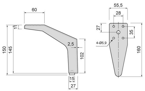 Technický obrázek - Nábytková nožička DN-770, lesklý chrom