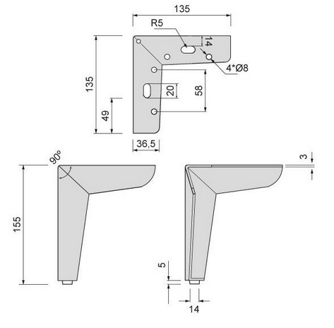 Technický obrázek - Nábytková nožička DN-727, lesklý chrom