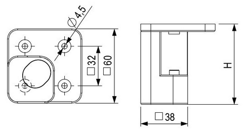 Technický obrázek - Nábytková nožička FP005, 38x38 mm, šedá RAL 9006