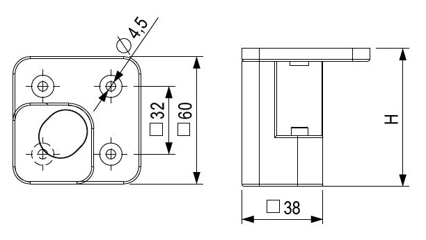 Technický obrázek - Nábytková nožička FP005, 38x38 mm, lesklý chrom