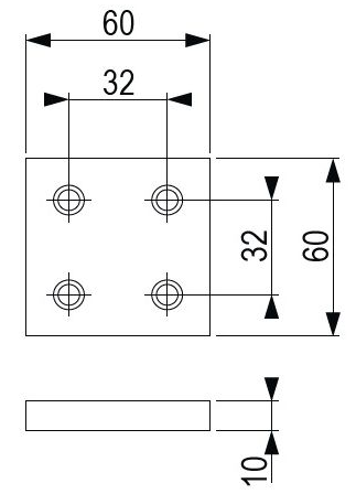 Technický obrázek - Nábytková nožička FP006, 60x60 mm, šedá RAL9006
