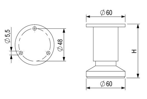 Technický obrázek - Nábytková nožička FA 005, broušený hliník