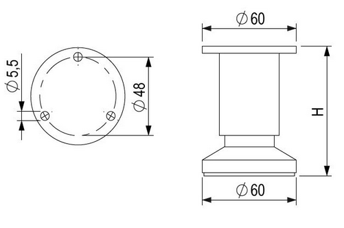 Technický obrázek - Nábytková nožička FA 005, imitace nerezu