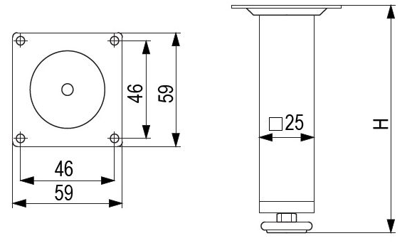 Technický obrázek - Nábytková nožička FS015, lesklý chrom
