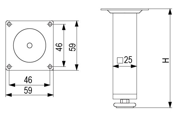 Technický obrázek - Nábytková nožička FS015, matný chrom