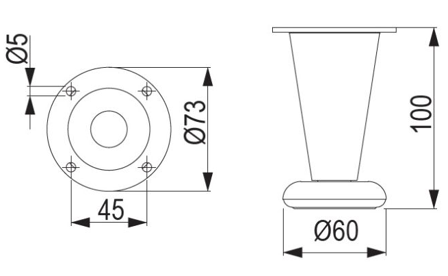 Technický obrázek - Nábytková nožička FS016, lesklý chrom