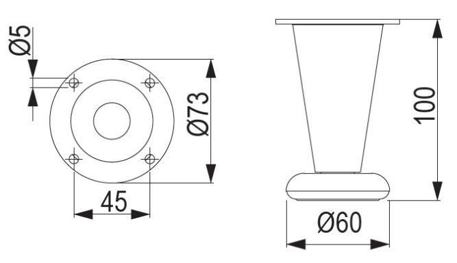 Technický obrázek - Nábytková nožička FS016, matný chrom