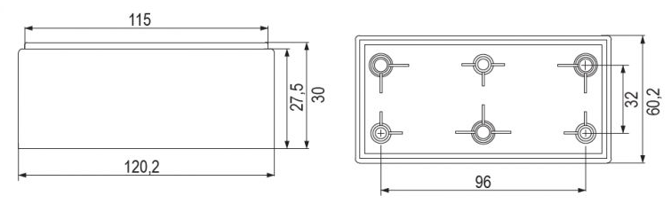 Technický obrázek - Nábytková nožička 6838, 120 x 60mm, chrom matný