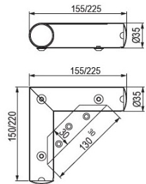Technický nákres Nábytková nožička NN24, Ø35mm, chrom