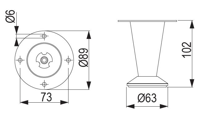 Technický obrázek - Nábytková nožička FS010, staromosaz