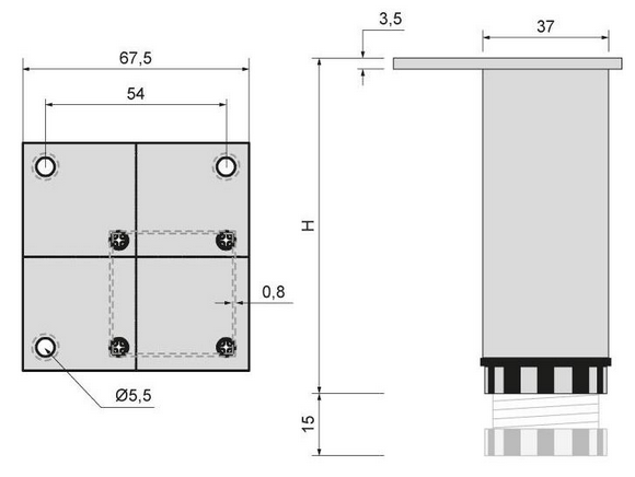 Technický obrázek - Nábytková nožička DN-760, černá