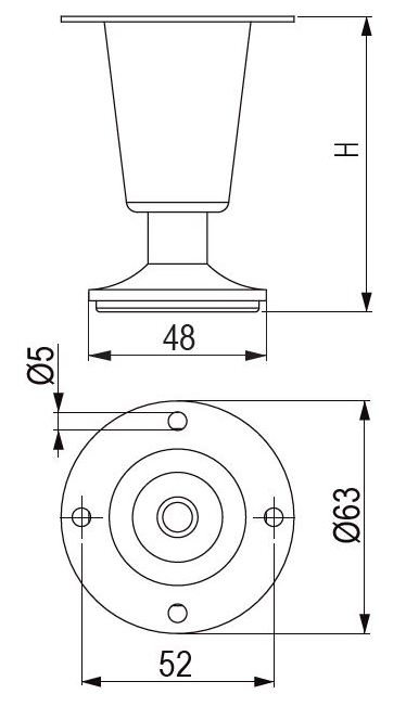 Technický obrázek - nožička NN16, chrom