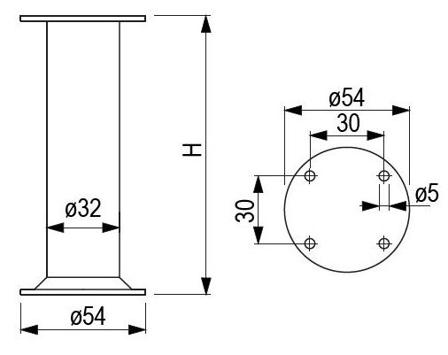 Technický obrázek - Nábytková nožička FA004, lesklý chrom
