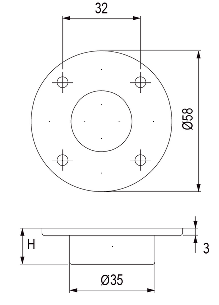 Technický obrázek - Nábytková nožička FP 008, antracit