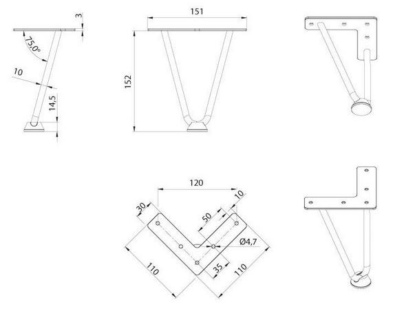 Technický obrázek - Nábytková nožička DN-802