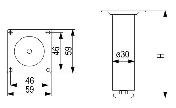 Technický obrázek - Nábytková nožička FS014, černá matná