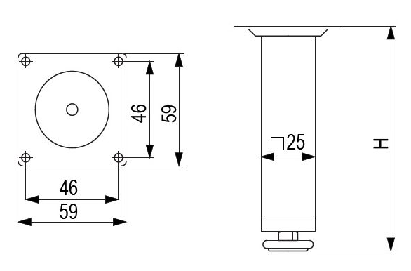 Technický obrázek - Nábytková nožička FS015, černá matná