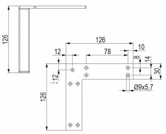 Technický obrázek - Nábytková nožička FS013, černá matná