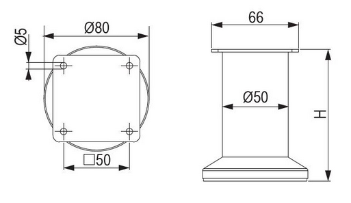 Technický obrázek - Nábytková nožička FS001, Ø50mm, bílá lesklá