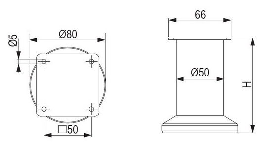 Technický obrázek - Nábytková nožička FS001, Ø50mm, zlatá broušená