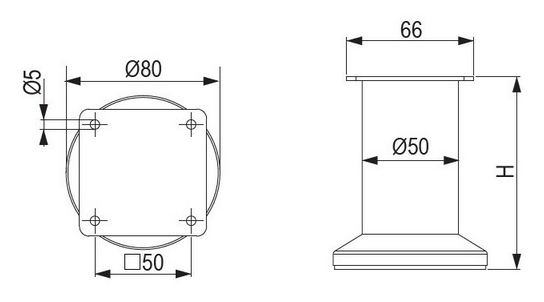 Technický obrázek - Nábytková nožička FS001, Ø50mm, matný chrom
