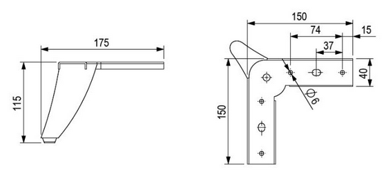 Technický obrázek - Nábytková nožička FS009, černá matná