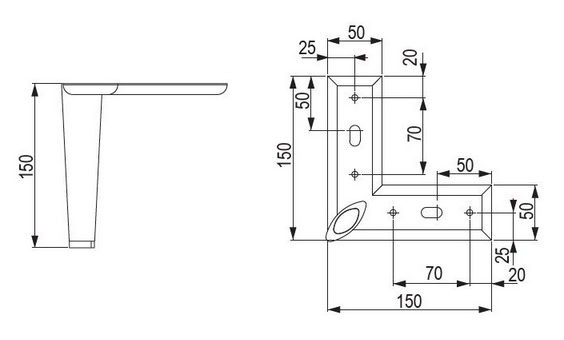 Technický obrázek - Nábytková nožička FS006, bílá matná