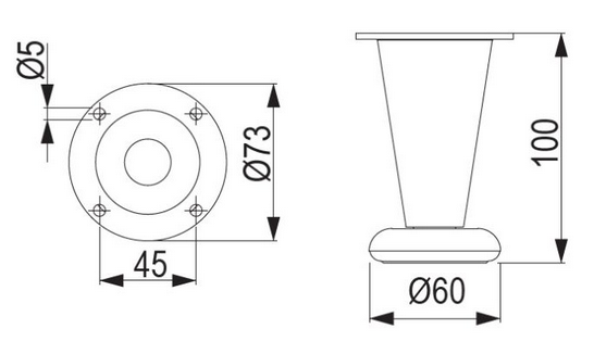 Technický obrázek - Nábytková nožička FS016, černá matná