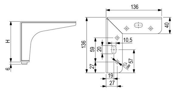 Technický obrázek - Nábytková nožička FS003, imitace nerezu