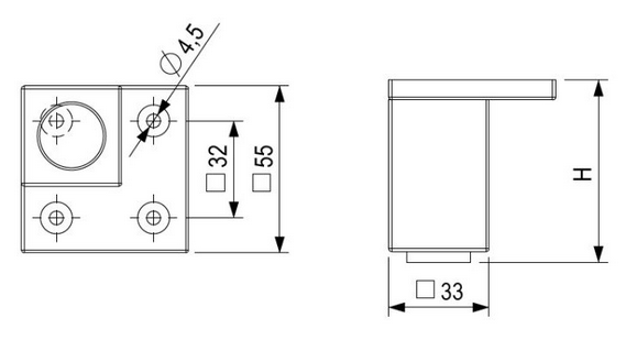 Technický obrázek - Nábytková nožička FP003, 33x33mm, černá matná