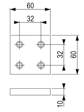 Technický obrázek - Nábytková nožička FP006, 60x60 mm, černá matná