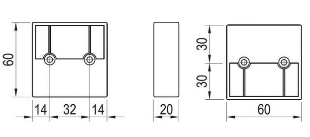Technický obrázek - Nábytková nožička FP004, 60x60x20mm, černá matná