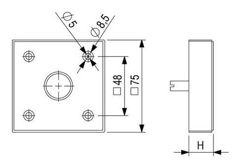 Technický obrázek - Nábytková nožička FP002, 75x75mm, černá matná
