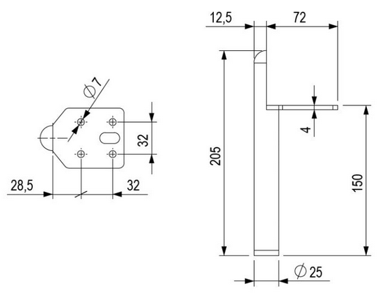 Technický obrázek - Nábytková nožička FS018, černá matná