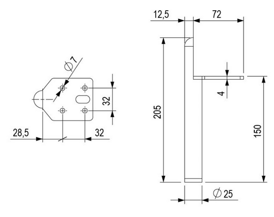 Technický obrázek - Nábytková nožička FS018, matný chrom