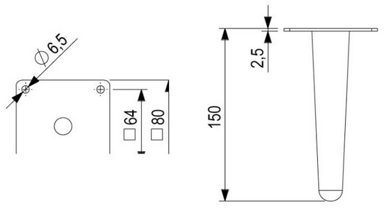 Technický obrázek - Nábytková nožička FS020, černá matná