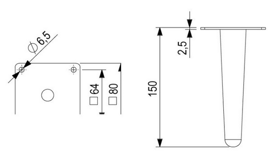 Technický obrázek - Nábytková nožička FS020, matný chrom
