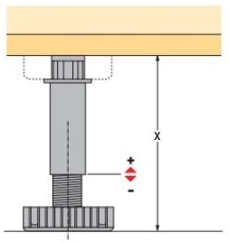 Technický nákres Soklová noha Korrekt s kluzákem Universal